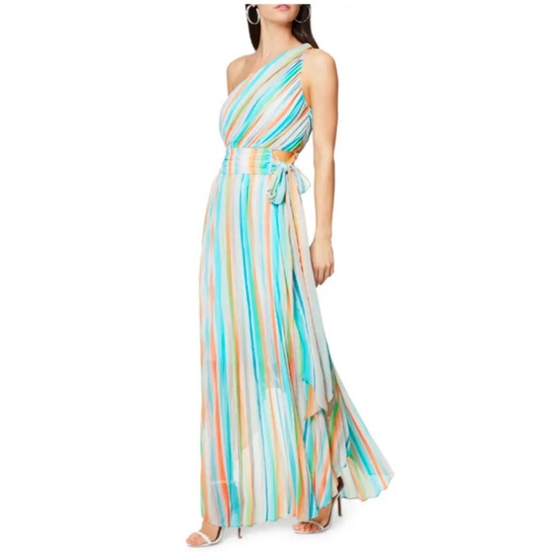 Ramy Brook Belle One Shoulder Rainbow Striped Cut Out Maxi Dress Size 0